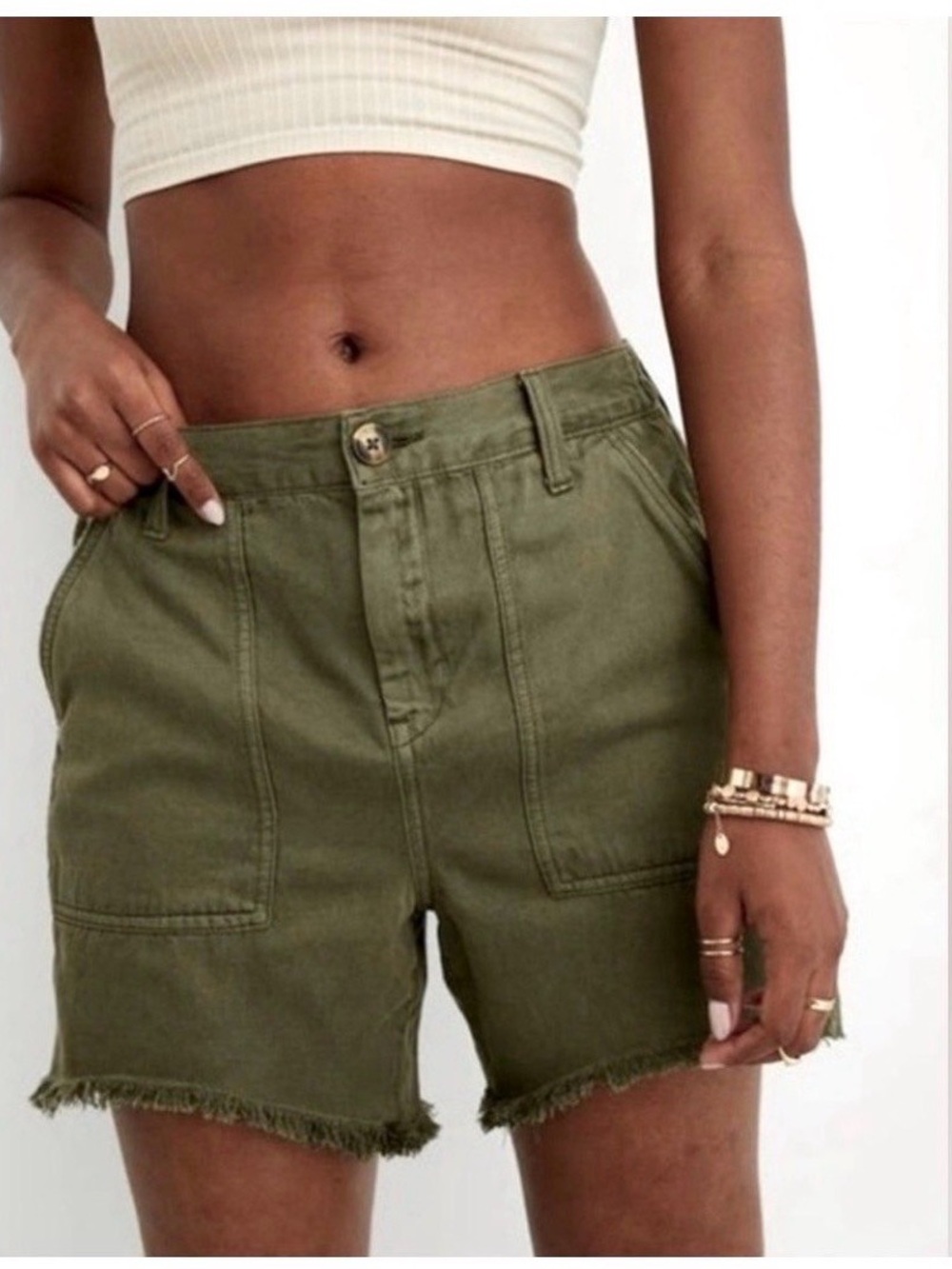 Aerie utility olive shorts with frayed hem size Medium NWT